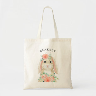 Cute Waterverf Floral Bunny Easter Name Tote Bag