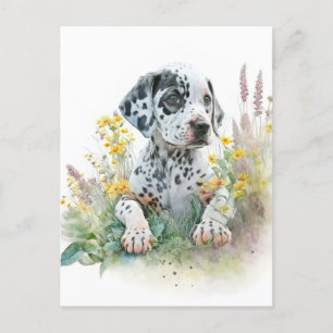 Cute Waterverf Floral Dalmatian Puppy Dog Briefkaart