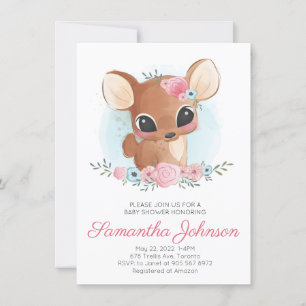 Cute Waterverf Floral Deer Baby shower Kaart