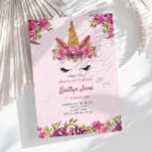 Cute Waterverf Floral Unicorn Pink Uitnodiging