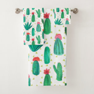 Cute Waterverf Flowering Cactus Pattern Bad Handdoek
