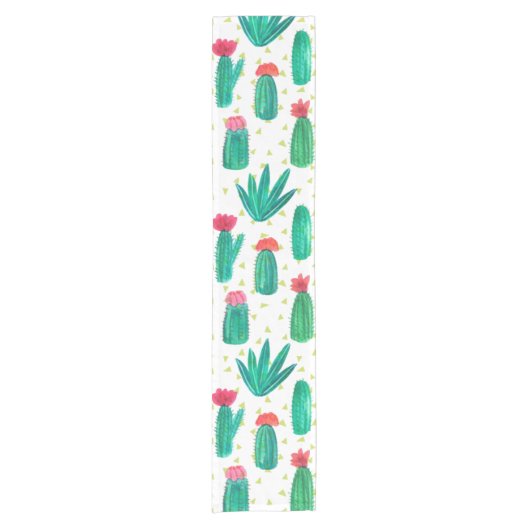 Cute Waterverf Flowering Cactus Pattern Korte Tafelloper (Voorkant)