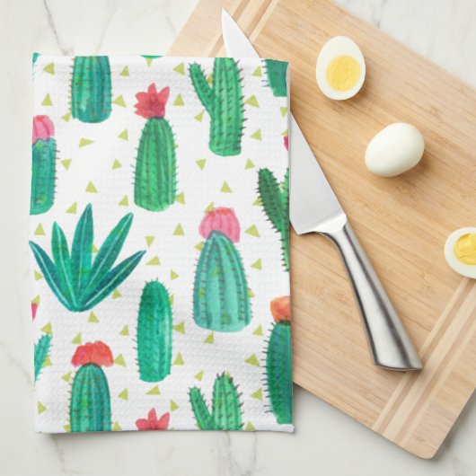 Cute Waterverf Flowering Cactus Pattern Theedoek (Quarter Fold)
