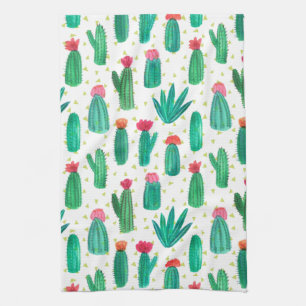 Cute Waterverf Flowering Cactus Pattern Theedoek