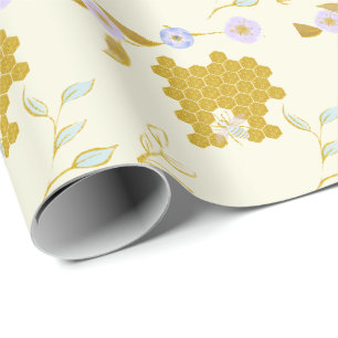 Cute Waterverf Flowery Golden Honey Beehive Cadeaupapier