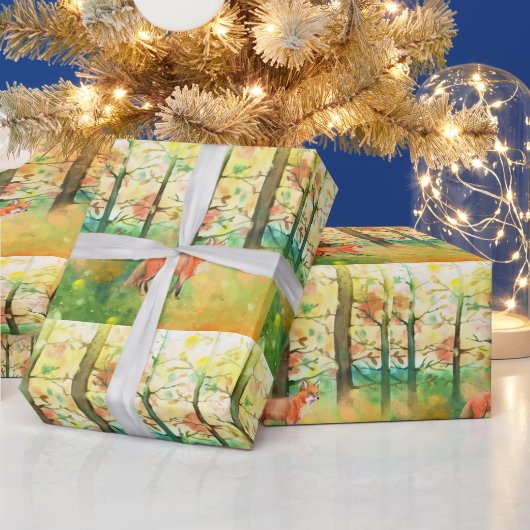 Cute Waterverf Fox Animal Autumn Fall Leaves Cadeaupapier (Feestdagen)