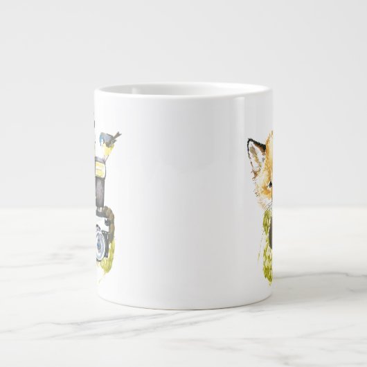 Cute Waterverf Fox die Afbeeldingen inneemt Extra Grote Beker (Voorkant)