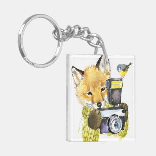 Cute Waterverf Fox die Afbeeldingen inneemt Sleutelhanger (Voorkant Links)
