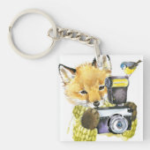 Cute Waterverf Fox die Afbeeldingen inneemt Sleutelhanger (Voorkant)