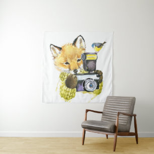 Cute Waterverf Fox die Afbeeldingen inneemt Wandkleed