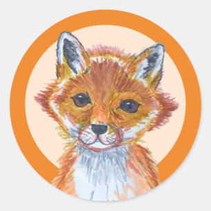 Cute Waterverf Fox Ronde Sticker