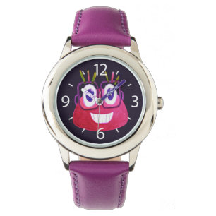 Cute Waterverf Geek Glasses Snoep Character Girl Horloge