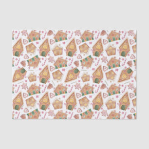 Cute Waterverf Gingerbrood House White Kerstmis Tissuepapier