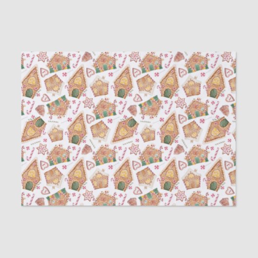 Cute Waterverf Gingerbrood House White Kerstmis Tissuepapier (Voorkant)