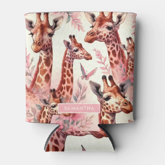 Cute Waterverf Giraffe Blikjeskoeler (Voorkant)