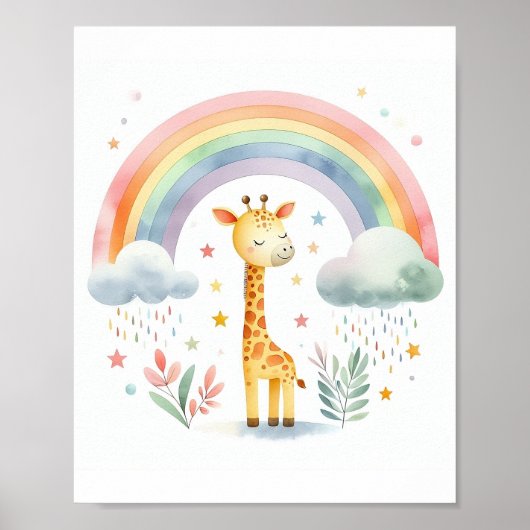 Cute Waterverf Giraffe Poster (Voorkant)