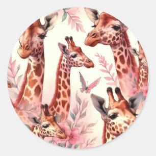 Cute Waterverf Giraffe Ronde Sticker