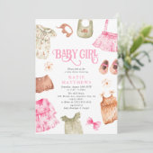 Cute Waterverf Girl Clothes GIRL Baby shower Kaart (Staand voorkant)
