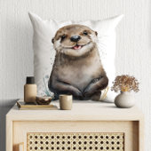 Cute Waterverf glimlachend Happy Otter Kussen