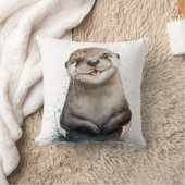 Cute Waterverf glimlachend Happy Otter Kussen (Deken)