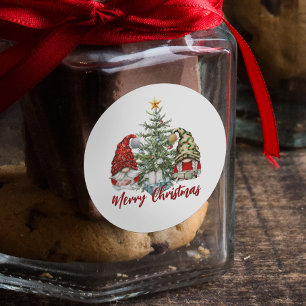 Cute Waterverf Gnomes Merry Kerstmis Ronde Sticker