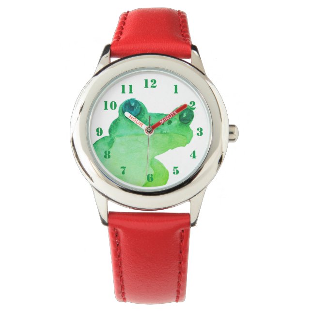 Cute Waterverf Green Frog Horloge (Voorkant)
