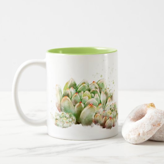 Cute waterverf green Succulent cactus mok (Met donut)