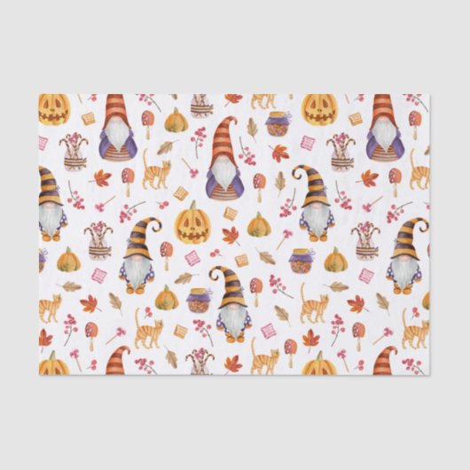 Cute Waterverf Halloween Gnomes, Pumpkins and Cat Tissuepapier (Voorkant)