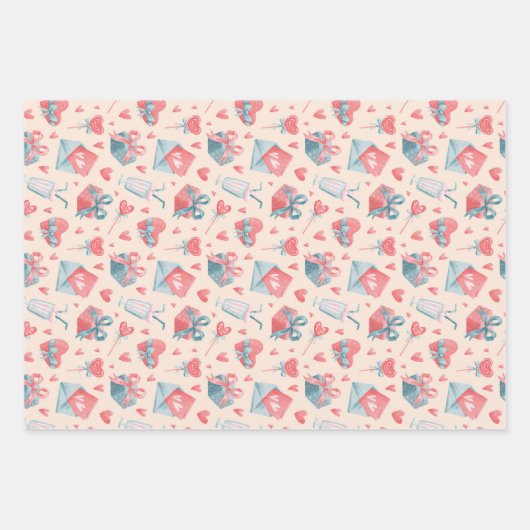 Cute Waterverf Heart Love Pattern Valentijnsdag Inpakpapier Vel (Voorkant)