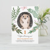 Cute Waterverf Hedégel Greenery First Birthday Kaart (Staand voorkant)