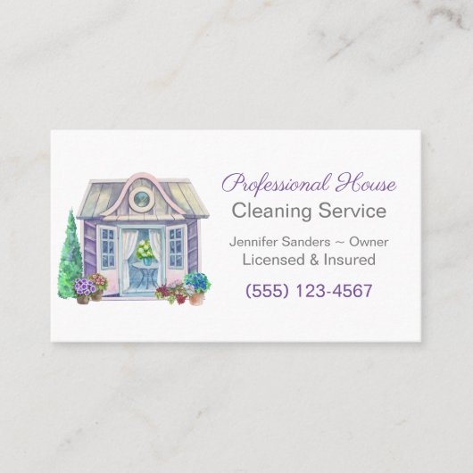 Cute Waterverf House Cleaning Service Visitekaartje (Voorkant)