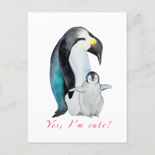 Cute waterverf keperor pinguins briefkaart