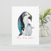 Cute waterverf keperor pinguins feestdagenkaart (Staand voorkant)
