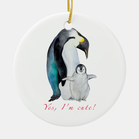 Cute waterverf keperor pinguins keramisch ornament (Voorkant)