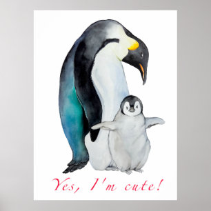 Cute waterverf keperor pinguins poster
