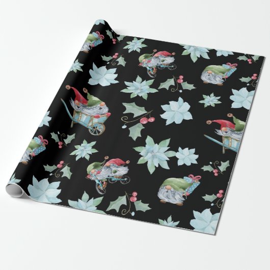 Cute Waterverf kerstgnomen Pattern Cadeaupapier (Uitgerold)