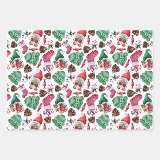 Cute Waterverf kerstgnomen Pattern Inpakpapier Vel (Voorkant)