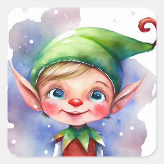 Cute Waterverf Kerstmis Elf met Long Ears Vierkante Sticker