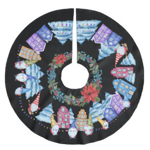 Cute Waterverf Kerstmis Gnome/Elf Village Kerstboom Rok