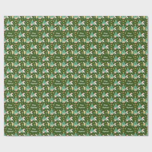 Cute Waterverf kerstritten Pattern Green Cadeaupapier (Vlak)