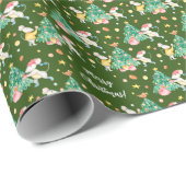 Cute Waterverf kerstritten Pattern Green Cadeaupapier (Rol Hoek)