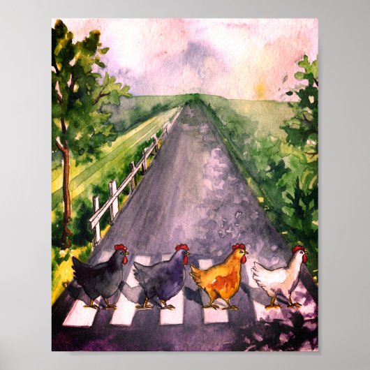 Cute Waterverf Kippen Overweg Boerderij Humor Poster (Voorkant)
