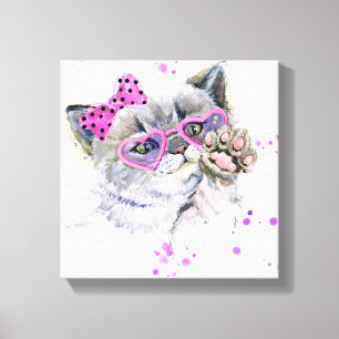Cute Waterverf Kitten Canvas Afdruk