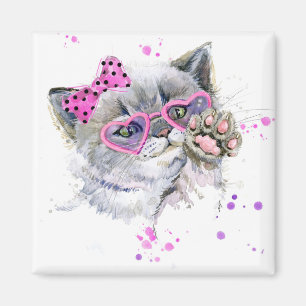 Cute Waterverf Kitten Magneet