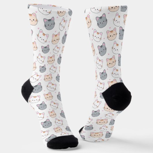 Cute Waterverf Kitten Pattern White Sokken (Gebogen)