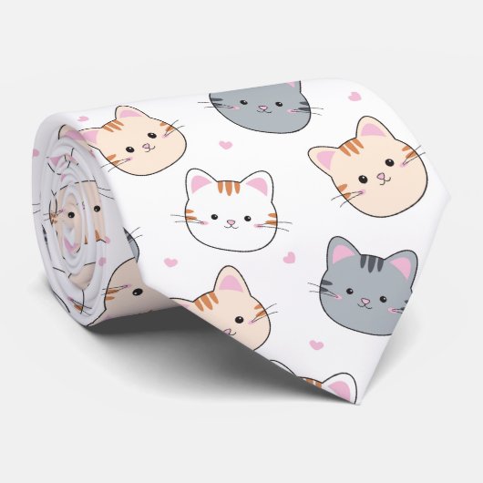 Cute Waterverf Kitten Pattern White Stropdas (Opgerold)