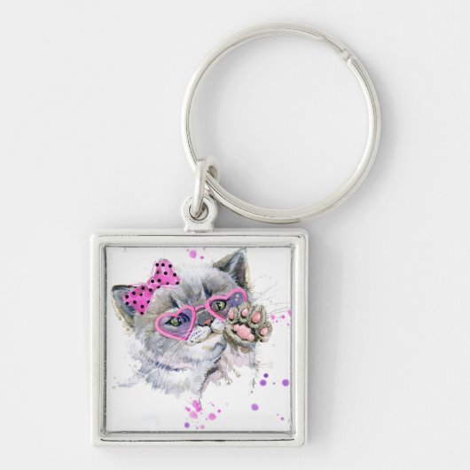 Cute Waterverf Kitten Sleutelhanger (Voorkant)