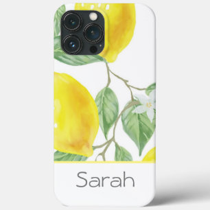 Cute Waterverf Leaves Lemon Monogrammed iPhone 13 Pro Max Hoesje