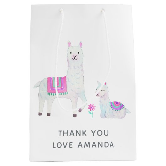 Cute Waterverf Llama met het thema Baby shower Medium Cadeauzakje (Voorkant)