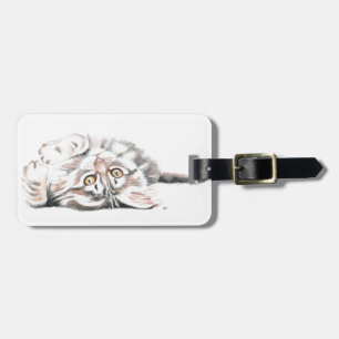 Cute Waterverf Maine Coon Kat Bagagelabel